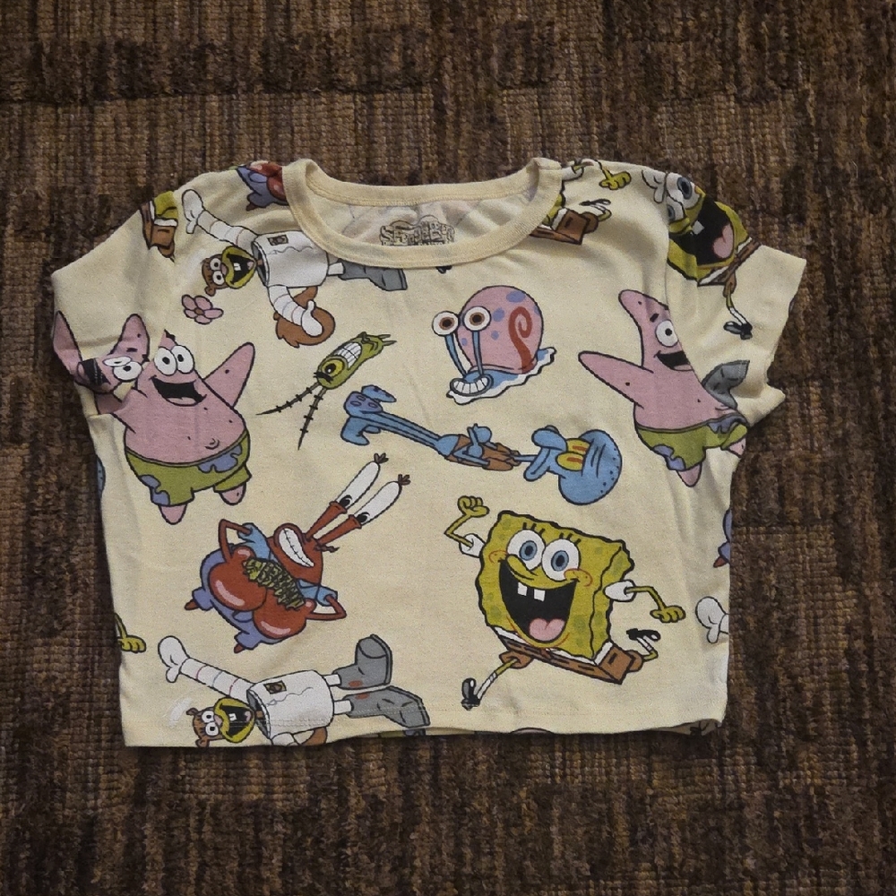 SpongeBob SquarePants Girls Teen Graphic T-Shirt - Cream crop top